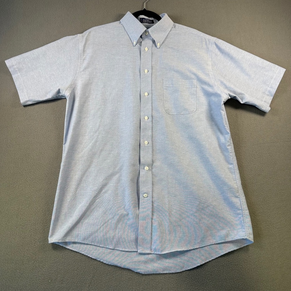 Stafford Wrinkle Free Men Light Blue Oxford Short Sleeve Button Down Shirt 24x31